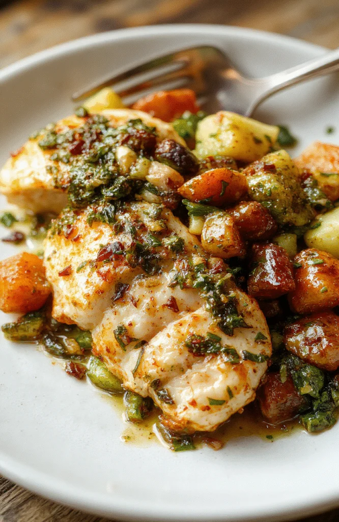 Colorful pesto chicken and vibrant vegetables arranged on a rustic white plate, topped with fresh basil and grated cheese, styled simply with a blurred background emphasizing the textures and fresh ingredients, natural lighting highlighting the glossy pesto sauce and crispy chicken.