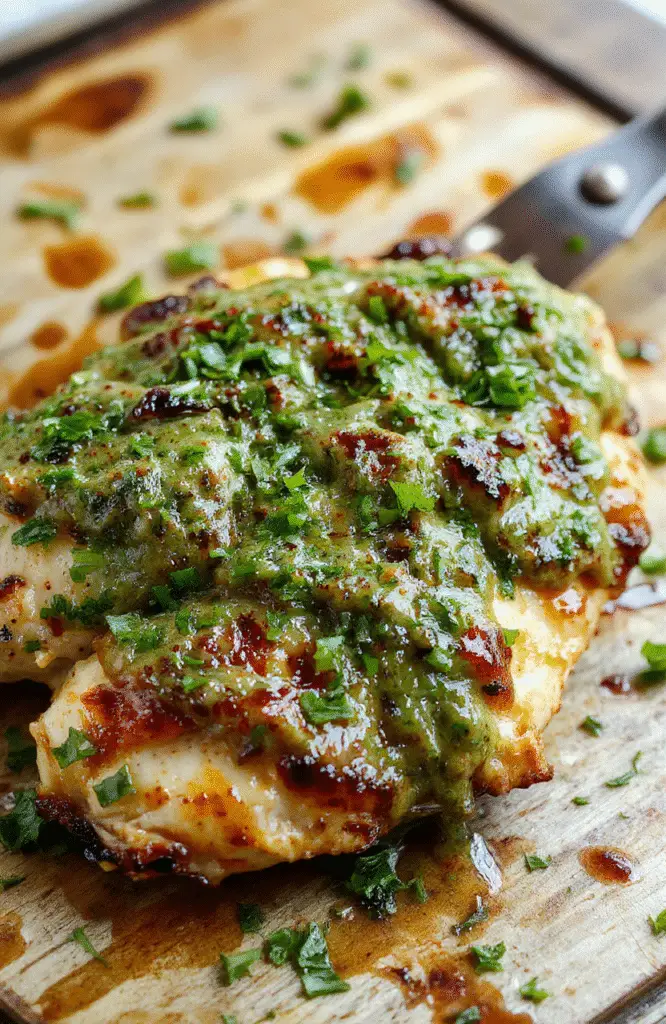 Colorful grilled chicken topped with melted pepper jack cheese and vibrant green salsa verde, served on a rustic wooden platter with fresh cilantro and lime wedges, showcasing juicy textures and crispy edges, styled simply for an appetizing look.