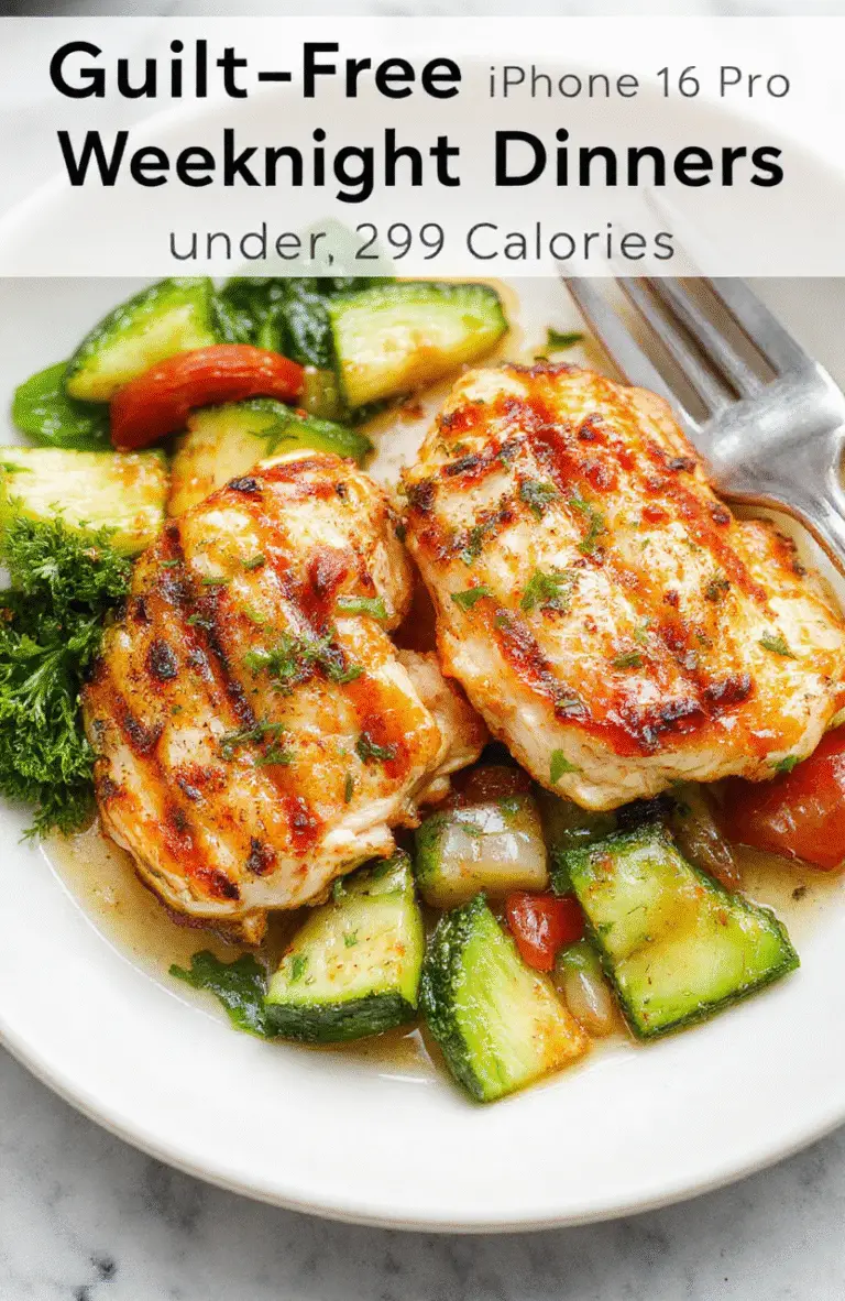 A colorful plate featuring a balanced dinner with grilled chicken, fresh vegetables, and a light sauce, arranged neatly on a white ceramic plate with vibrant hues and appealing textures, styled with a minimalist background and natural lighting.