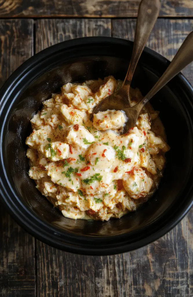A vibrant bowl of creamy chicken and rice topped with fresh herbs, served on rustic wooden table with a creamy texture, tender shredded chicken, and fluffy rice, styled simply with a spoon and garnish.