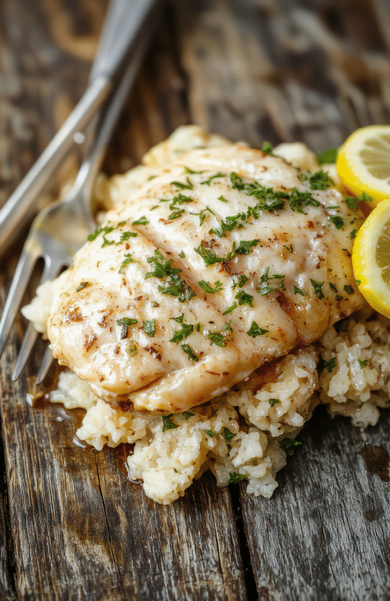 A hearty portion of slow cooker lemon herb chicken and rice on a rustic white plate. The chicken is golden with fresh herbs and lemon slices, served alongside fluffy rice with herbs and vegetables. The dish looks juicy and flavorful, garnished with chopped parsley and lemon zest, styled on a wooden surface with natural lighting highlighting vibrant colors and textures.