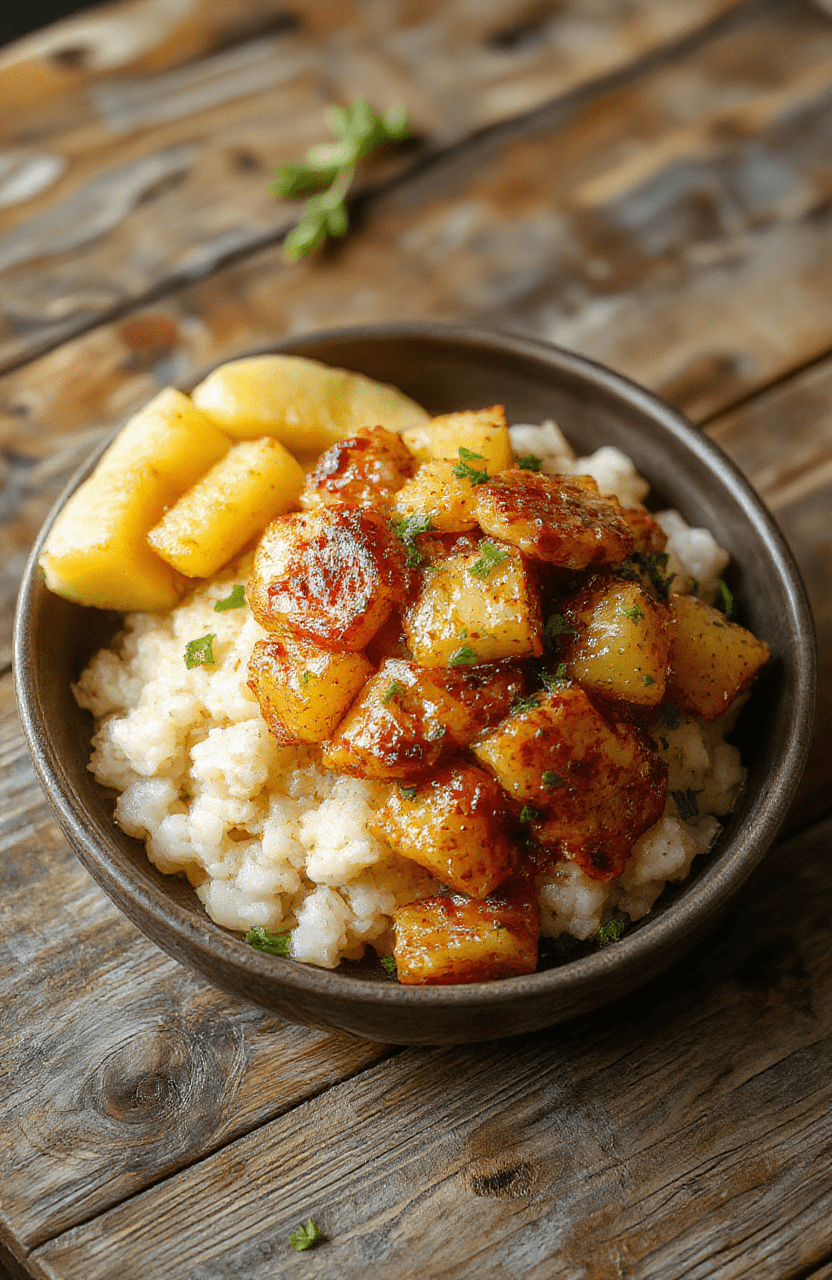Colorful pineapple chunks, tender chicken pieces, and fluffy rice plated together with vibrant vegetables and a glossy sauce, styled simply for an inviting weeknight dinner.