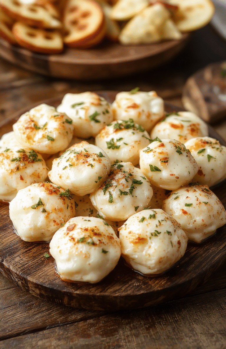 Golden crispy mozzarella bites arranged on a white plate, garnished with fresh basil leaves, served with marinara dipping sauce, highlighting gooey cheese interior and crunchy exterior, styled with a rustic wooden table background, vibrant colors, inviting and appetizing.
