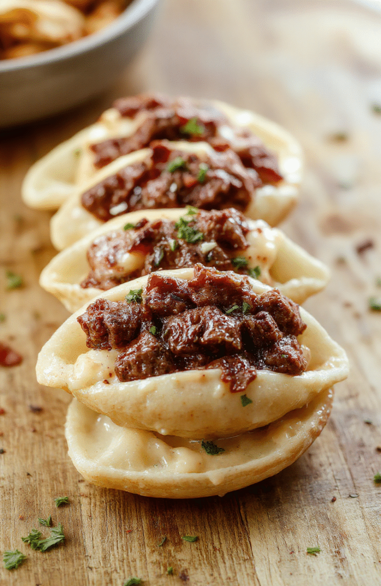 A close-up of a white bowl filled with creamy beef and shell pasta, topped with fresh chopped herbs. The pasta is coated in a rich, cheesy sauce with bits of browned ground beef visible. The background features a rustic wooden table with a fork and a napkin, emphasizing a cozy, inviting meal. The vibrant golden-brown beef contrasts beautifully with the light, creamy sauce and tender shells, styled for an appetizing and homely presentation.