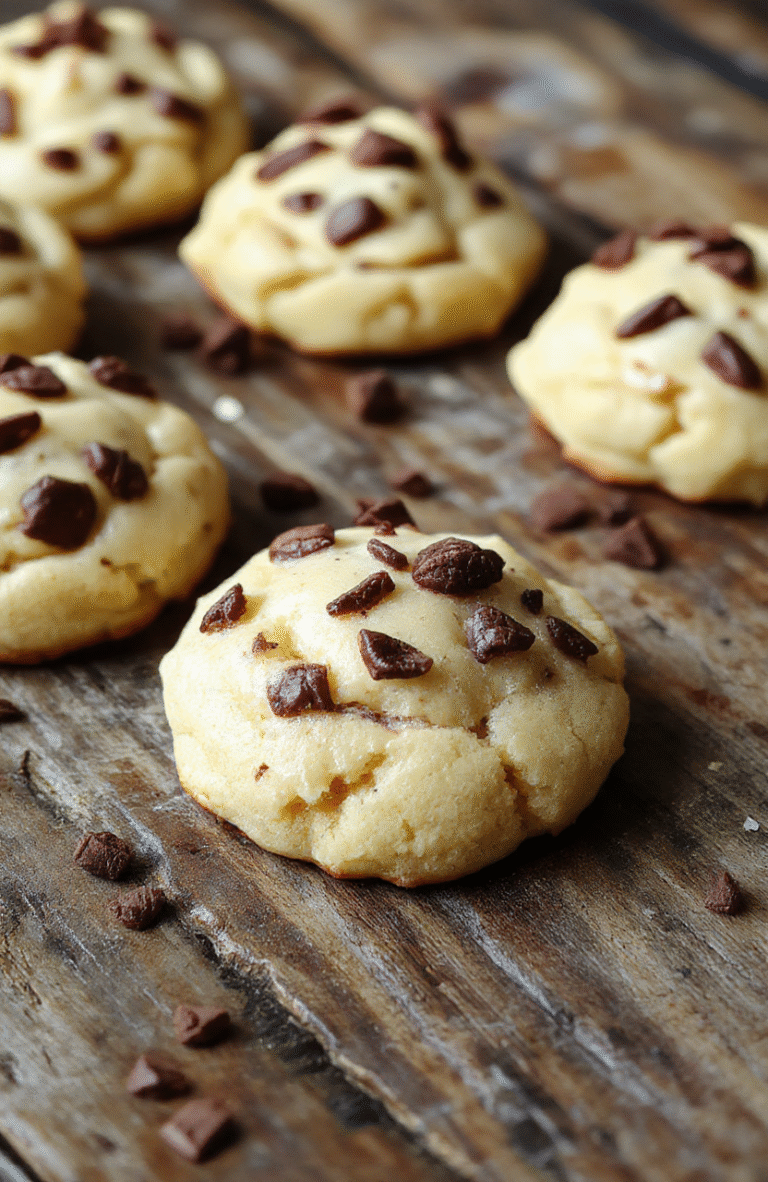 A plate of golden-brown cheesecake cookies with a creamy filling visible inside, garnished with fresh berries and mint, styled on a rustic wooden board with a neutral background, highlighting the crispy edges and smooth cheesecake centers, styled with a few cookie crumbs scattered nearby for a cozy and indulgent feel.