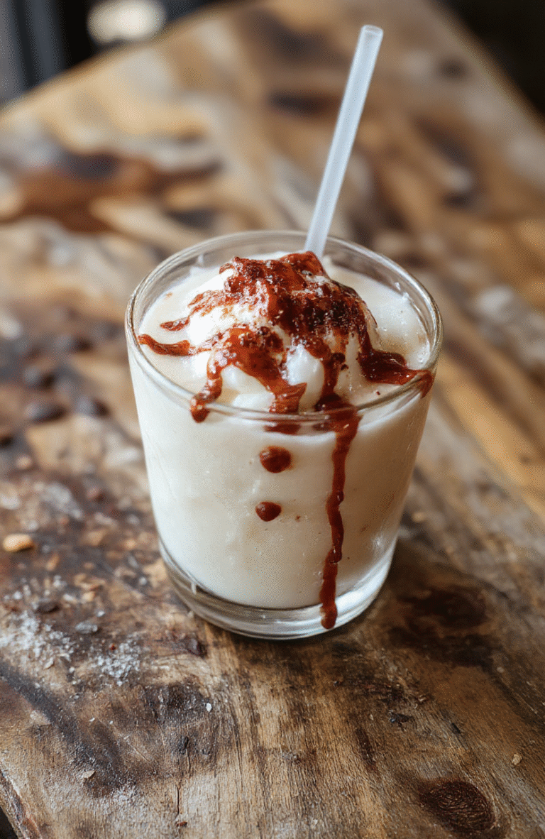 A vibrant red holiday-themed cocktail glass filled with a creamy, frothy layered cocktail topped with whipped cream and colorful sprinkles, garnished with a small candy snowman and peppermint stick, set against a cozy, blurred holiday background with twinkling lights