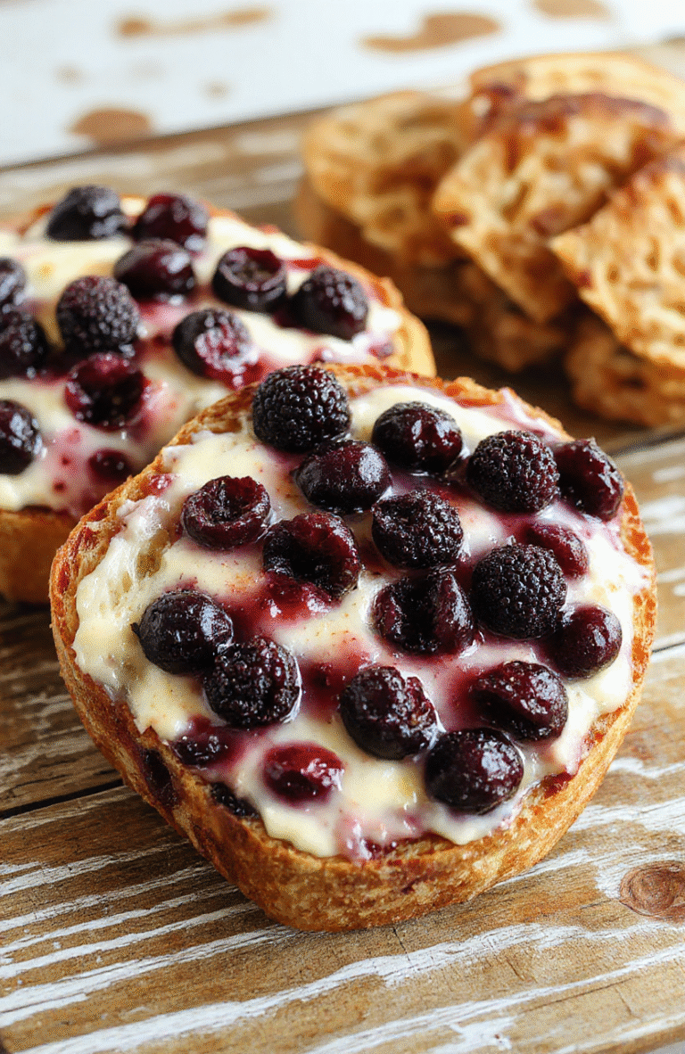 A golden-brown blueberry cream cheese bread sliced open to reveal a creamy filling with bursting blueberries. The bread is elegantly plated on a rustic wood platter, garnished with powdered sugar and fresh blueberries. The setting features soft natural daylight, emphasizing the moist texture of the bread and the vibrant blue hues of the fruit, styled with minimalistic fresh herbs and a cozy brunch ambiance.
