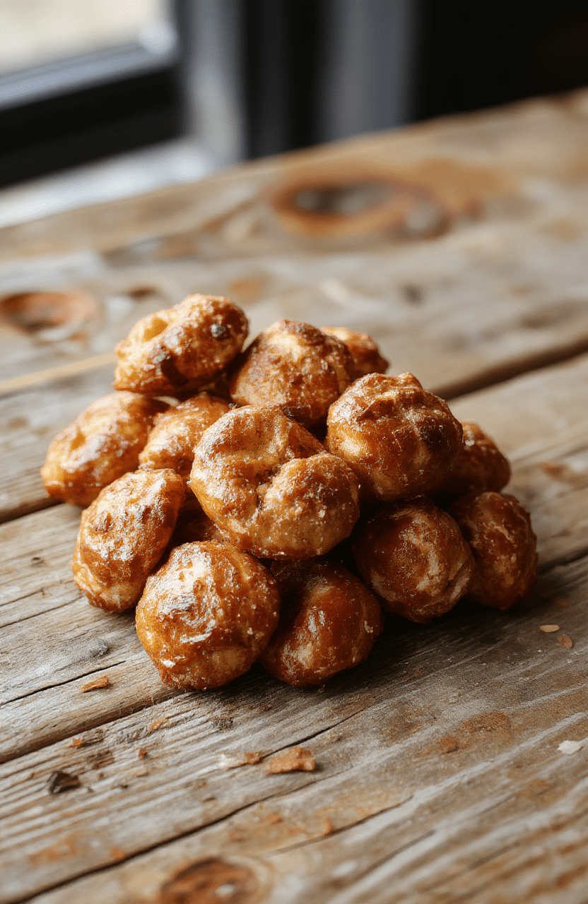 Golden-brown pretzel bites topped with melted Rolo chocolates, glossy caramel oozing over the edges, arranged on a rustic wooden board with a soft focus and warm lighting.