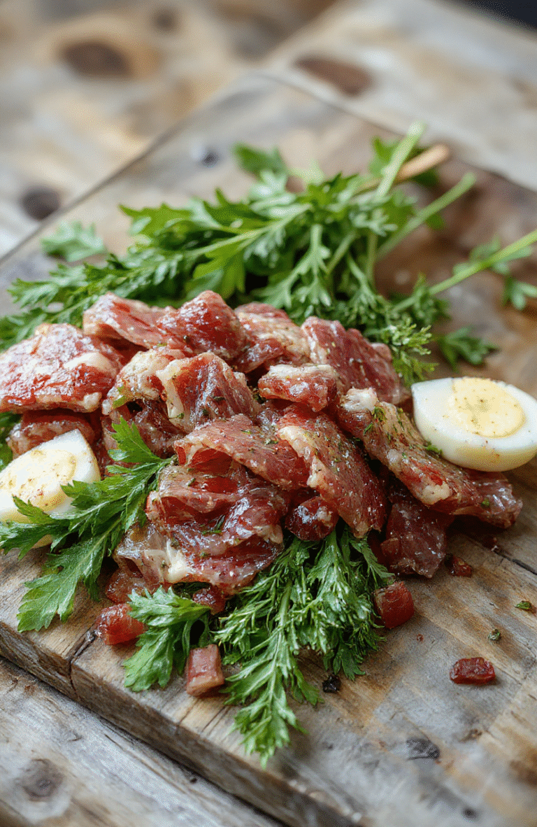 Colorful charcuterie meat flowers arranged on a white platter with fresh herbs, colorful vegetables, and assorted cured meats. The flowers are intricately crafted, featuring thin slices of ham, salami, and roast beef shaped into petals, with garnishes of edible flowers and microgreens. The presentation is sophisticated, with vibrant reds, pinks, and greens contrasting against the neutral background, styled on a rustic wooden surface with soft natural lighting.