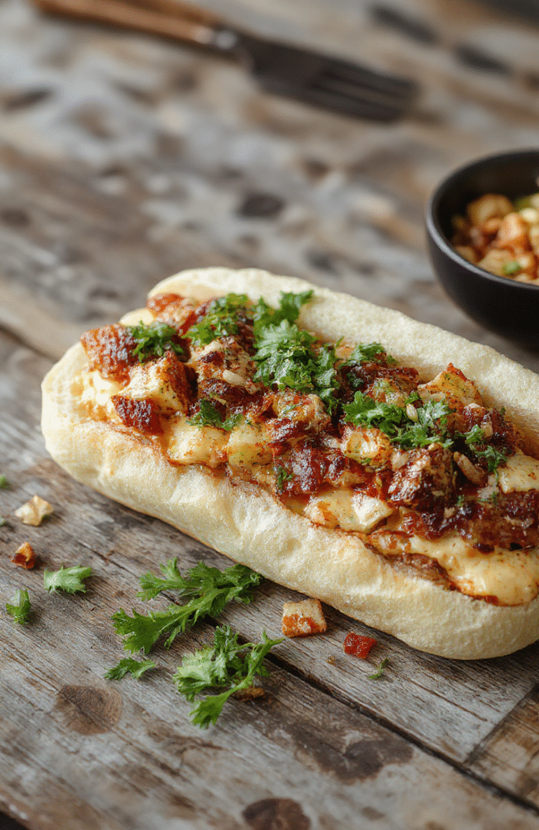 A vibrant chopped sub sandwich on a wooden platter, filled with colorful fresh vegetables, perfectly melted cheese, and slices of deli meats, styled with a side of crispy chips, photographed with natural daylight and a shallow depth of field highlighting textures and colors.