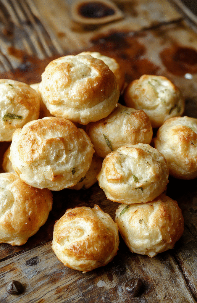 A plate of fluffy garlic rolls with golden crust, topped with fresh parsley and a hint of garlic butter, arranged elegantly on a rustic wooden board, steam gently rising, with a blurred background of a cozy kitchen setting.