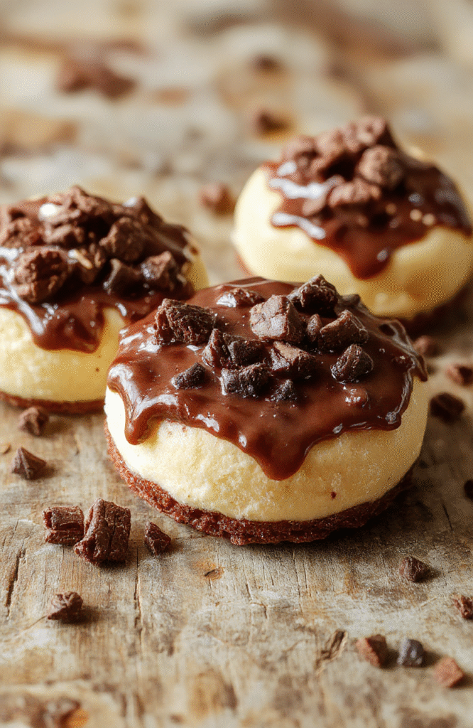 A rich, creamy German Chocolate Cheesecake topped with coconut flakes, pecans, and a drizzle of chocolate sauce, beautifully plated on a rustic wooden surface with vibrant lighting highlighting its smooth texture and indulgent toppings.