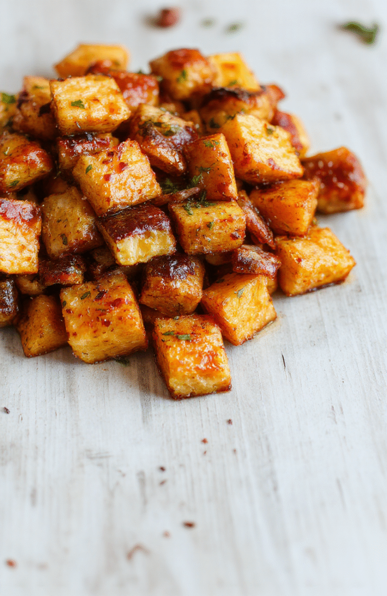Colorful roasted sweet potatoes and carrots arranged on a rustic white plate, garnished with fresh herbs. The vegetables have a caramelized, slightly crispy exterior with a tender interior, showcasing vibrant orange and deep brown tones. The plate is placed on a light wooden surface styled with subtle shadows and natural daylight, highlighting the textures and colors of the dish.