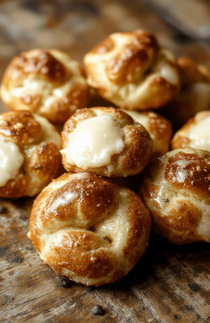 Golden-brown buttery soft pretzel bites arranged on a rustic wooden board, topped with coarse sea salt, with a warm, inviting glow, showcasing their chewy texture and fluffy interior, styled casually for an appetizing presentation.