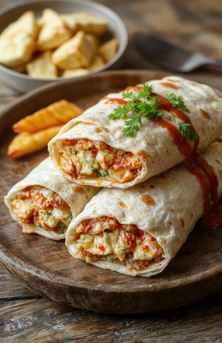 A vibrant, close-up image of a low carb crunchwrap on a rustic wooden plate. The wrap is golden-brown with crispy edges, filled with colorful ingredients like fresh lettuce, ripe tomatoes, melted cheese, and seasoned meat peeking through. The textures are crispy and creamy with a slightly glossy appearance, styled simply with a natural background and soft lighting highlighting the freshness and crunch.