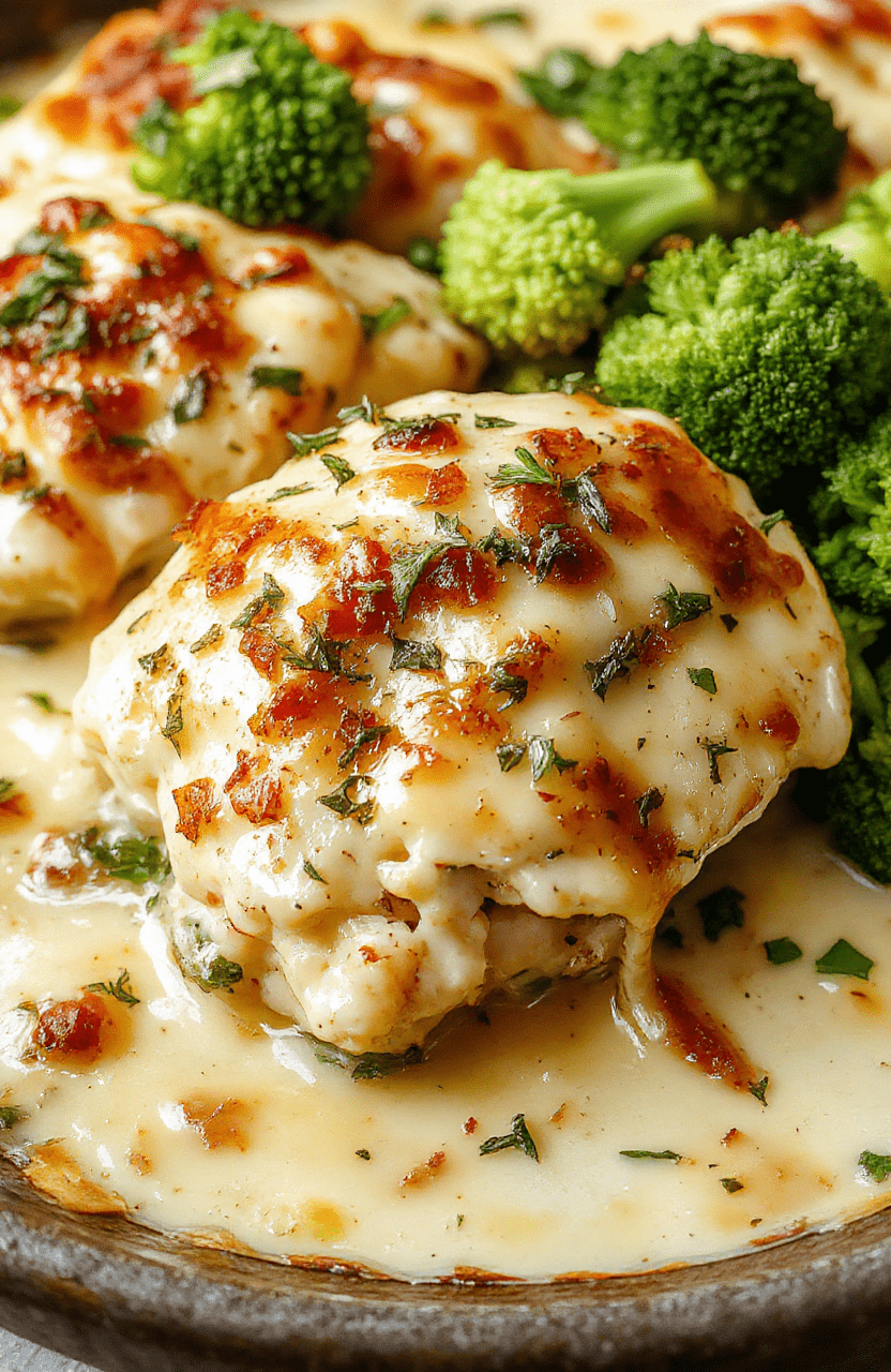 A vibrant, colorful broccoli chicken casserole served in a rustic ceramic dish. The casserole features tender broccoli florets, shredded chicken, and a golden cheesy topping with hints of green from the broccoli. The dish is garnished with fresh herbs, displaying textures of creamy sauce, crispy edges, and fresh green accents. The warm, inviting presentation emphasizes healthy comfort food.