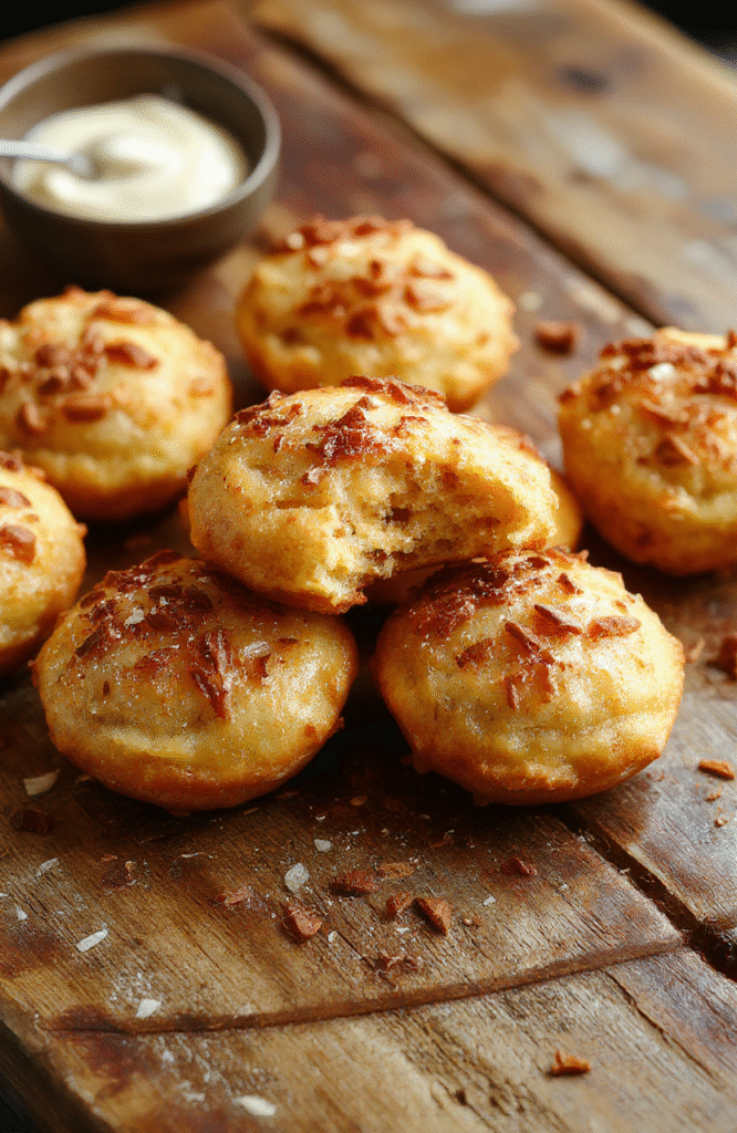 Golden-brown bunuelos arranged neatly on a rustic plate, dusted with powdered sugar, with a drizzle of honey. The crispy texture is visible, garnished with a few cinnamon sticks for decoration, set against a cozy wooden table with warm lighting.