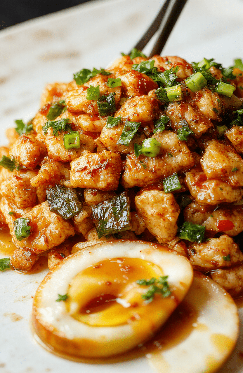 Colorful chicken chow mein served on a white plate with glossy noodles, tender chicken pieces, vibrant vegetables like bell peppers and carrots, garnished with green onions and sesame seeds, styled simply for a casual food photo