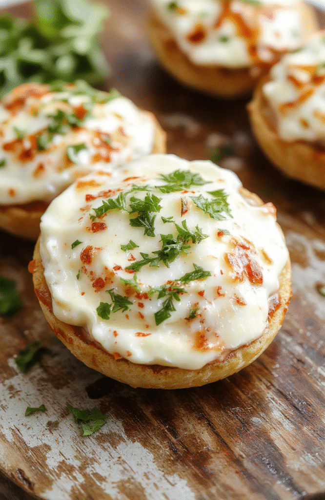 A vibrant bowl of creamy Caprese Dip topped with fresh basil leaves and cherry tomatoes, garnished with balsamic glaze, served on a rustic wooden platter with a sprinkle of grated mozzarella, colorful and inviting presentation, perfect for a quick appetizer setting.