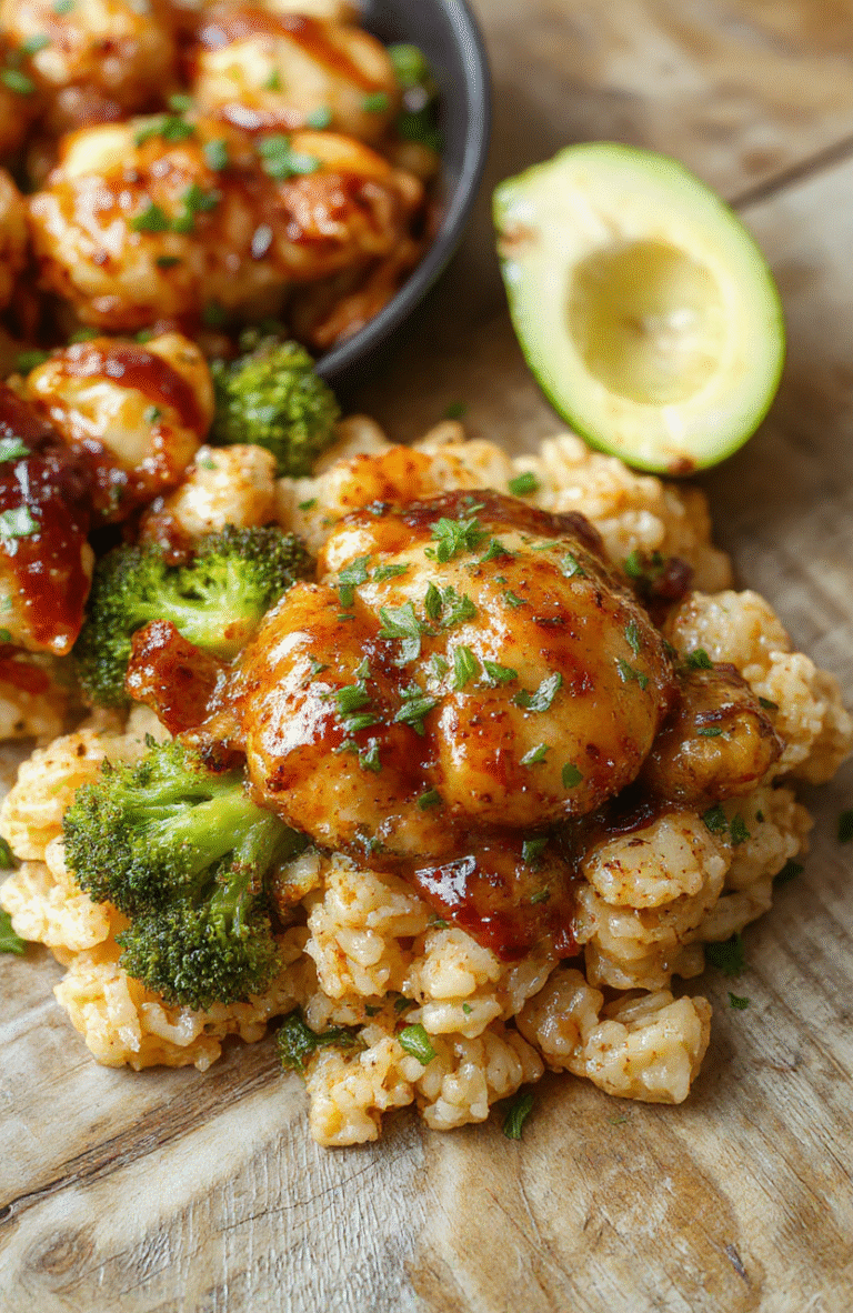 Golden-brown, bubbly cheesy chicken broccoli rice casserole in a deep ceramic baking dish, topped with melted cheddar and parsley, served with steamed broccoli florets and tender rice, natural lighting, rustic wooden table background, shallow depth of field photo focusing on the creamy, rich texture.