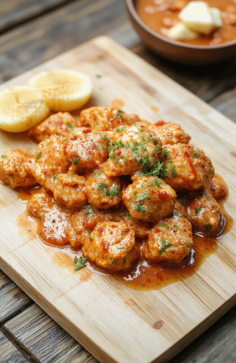 Vibrant creamy chicken tikka masala in a deep white ceramic bowl, garnished with fresh cilantro and sliced green onions, served with basmati rice on the side, warm golden-yellow sauce with visible tikka char marks on tender chicken pieces, soft natural lighting, rustic wooden table background.