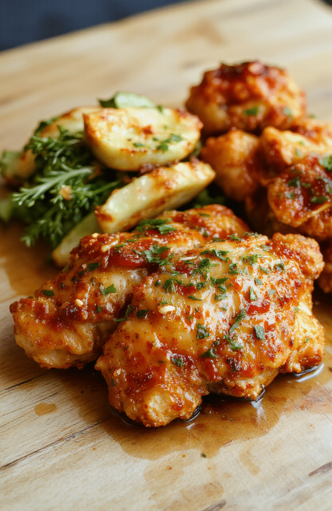 Golden-brown crispy orange chicken pieces glistening with glossy orange glaze, paired with vibrant Bell peppers and broccoli in a white ceramic bowl, garnished with sesame seeds and sliced green onions, served over steamed white rice on a light wooden table in natural daylight.