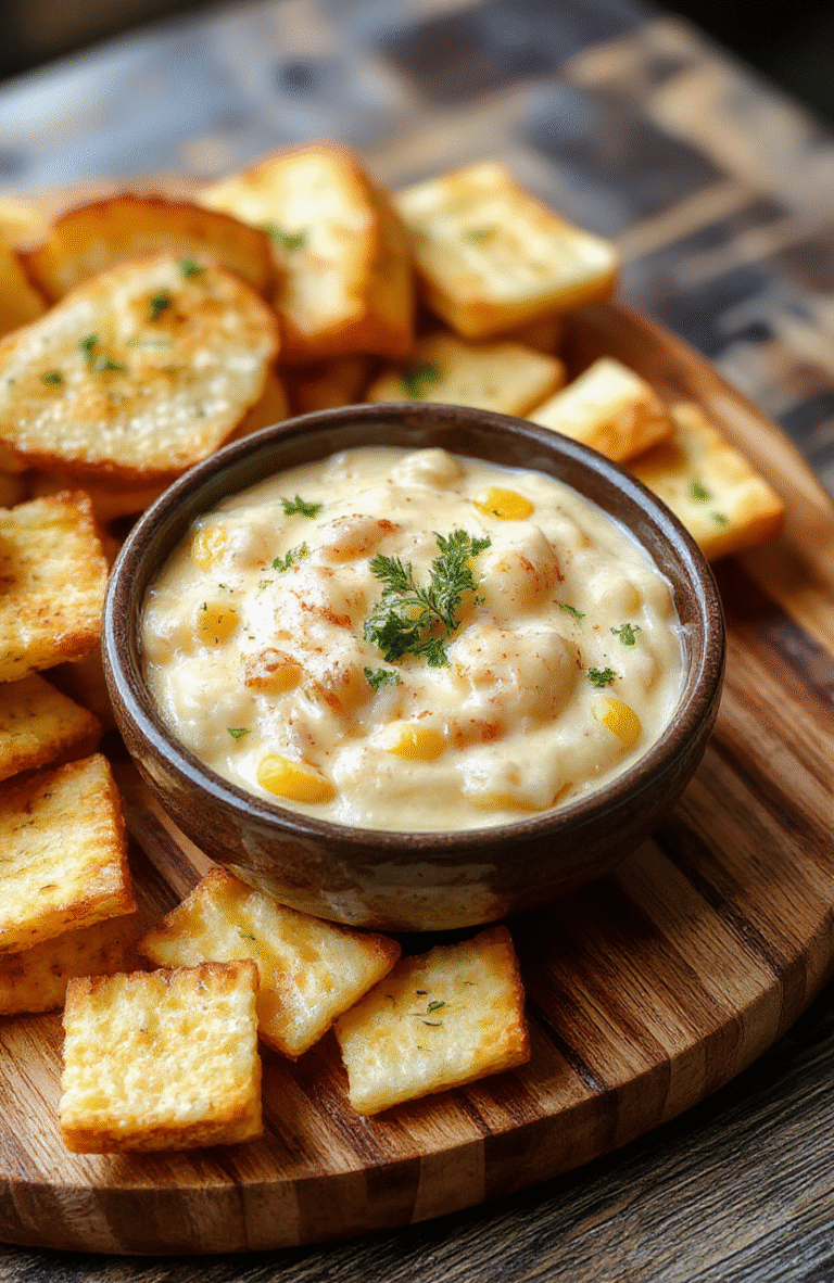 A rustic ceramic bowl filled with vibrant, creamy golden-yellow corn dip, topped with generous shredded cheddar cheese, a sprinkle of fresh green onions, and visible chunks of roasted corn kernels. The dip is glossy with melted cheese, slightly bubbled on top, and sits on a wooden cutting board with a tortilla chip resting on the edge.