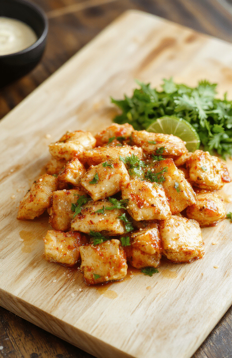 Bright yellow rice topped with glistening sesame chicken strips, roasted broccoli, and sliced scallions, garnished with toasted sesame seeds and lemon wedges, served on a rustic wooden board in natural light.