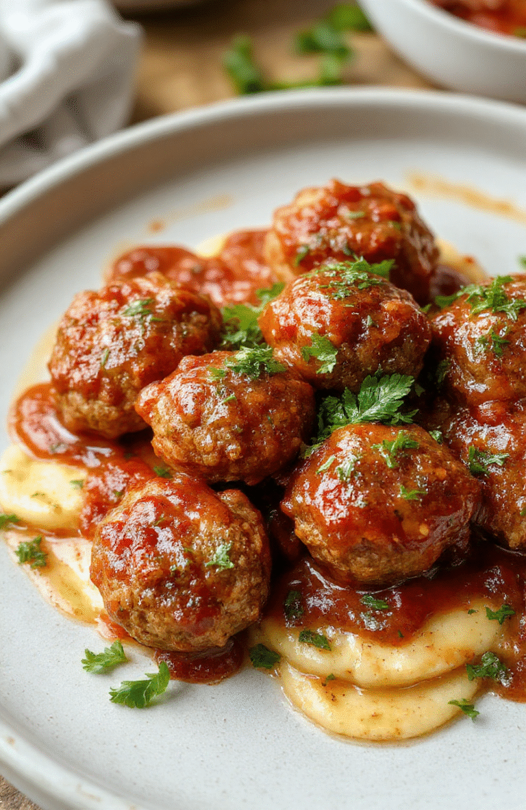 Golden-brown turkey meatballs nestled in a pool of rich red marinara sauce, garnished with fresh chopped parsley and a hint of grated Parmesan, served on a white ceramic plate with a side of al dente spaghetti, soft shadows and natural daylight enhance the textures and moisture.