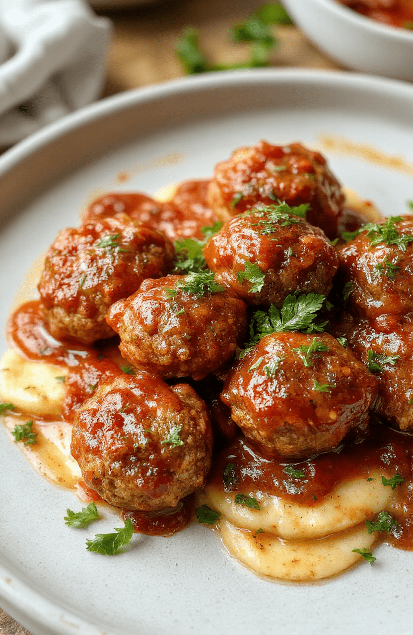 Golden-brown turkey meatballs nestled in a pool of rich red marinara sauce, garnished with fresh chopped parsley and a hint of grated Parmesan, served on a white ceramic plate with a side of al dente spaghetti, soft shadows and natural daylight enhance the textures and moisture.