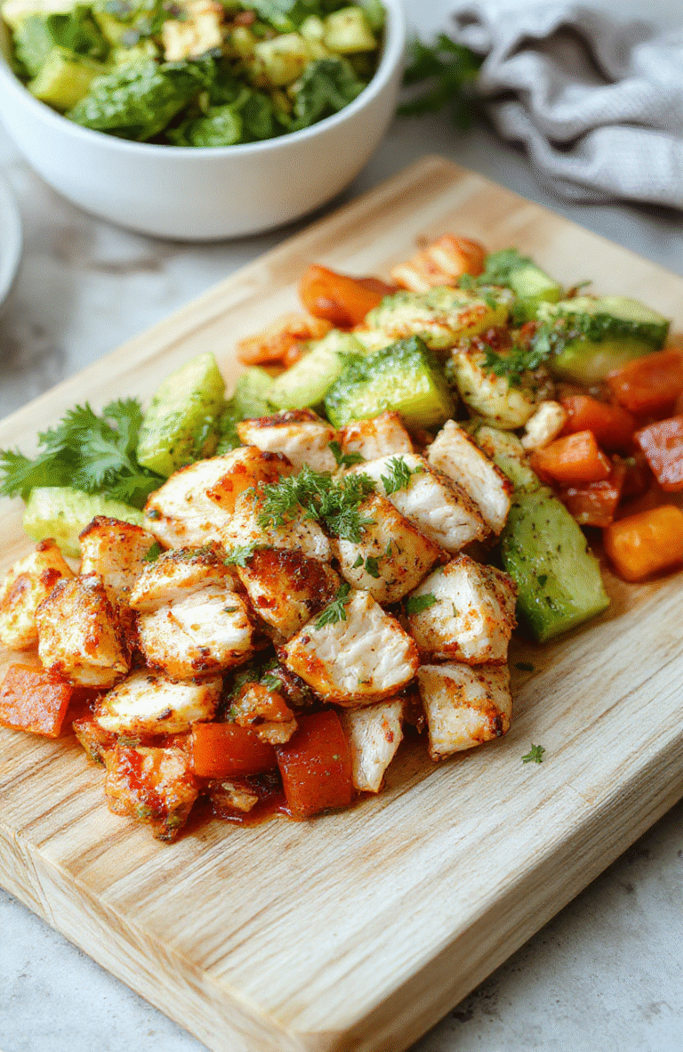 Colorful meal prep bowls with grilled chicken breast slices, roasted broccoli, quinoa, cherry tomatoes, avocado slices, and a lemon-tahini drizzle in matte white ceramic containers on a light wooden surface, natural light, soft shadows