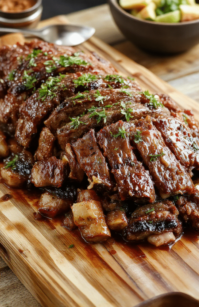 A rustic, slow-cooker pot roast with tender beef, golden-brown edges, nestled among soft-carrot coins, halved baby potatoes, and fragrant onion slices in a rich, glossy brown gravy, garnished with fresh parsley, served in a deep ceramic bowl on a warm wooden table.