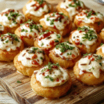 Vibrant spread of colorful Super Bowl appetizers: golden chicken wings glistening with spicy glaze, creamyLoaded dip in a rustic ceramic bowl topped with melted cheese and green onions, crispy veggie strips, and mini sliders on soft buns, arranged on a warm wooden board with fresh herbs scattered around.